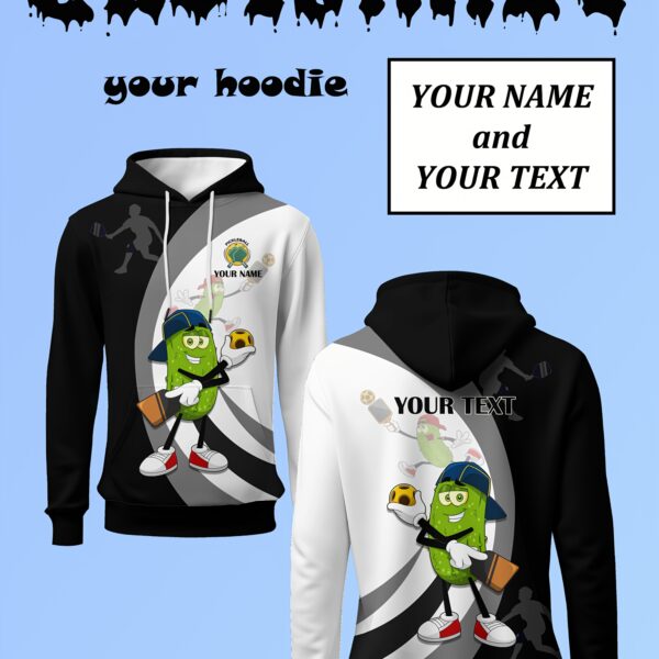 custom pickleball theme hoodie | cool pickleball design, personalized name and text, plus size, ideal for club matches, team uniforms, casual daily wear unique gift for pickleball enthusiasts, friends, family, streetwear style, long sleeve, hooded