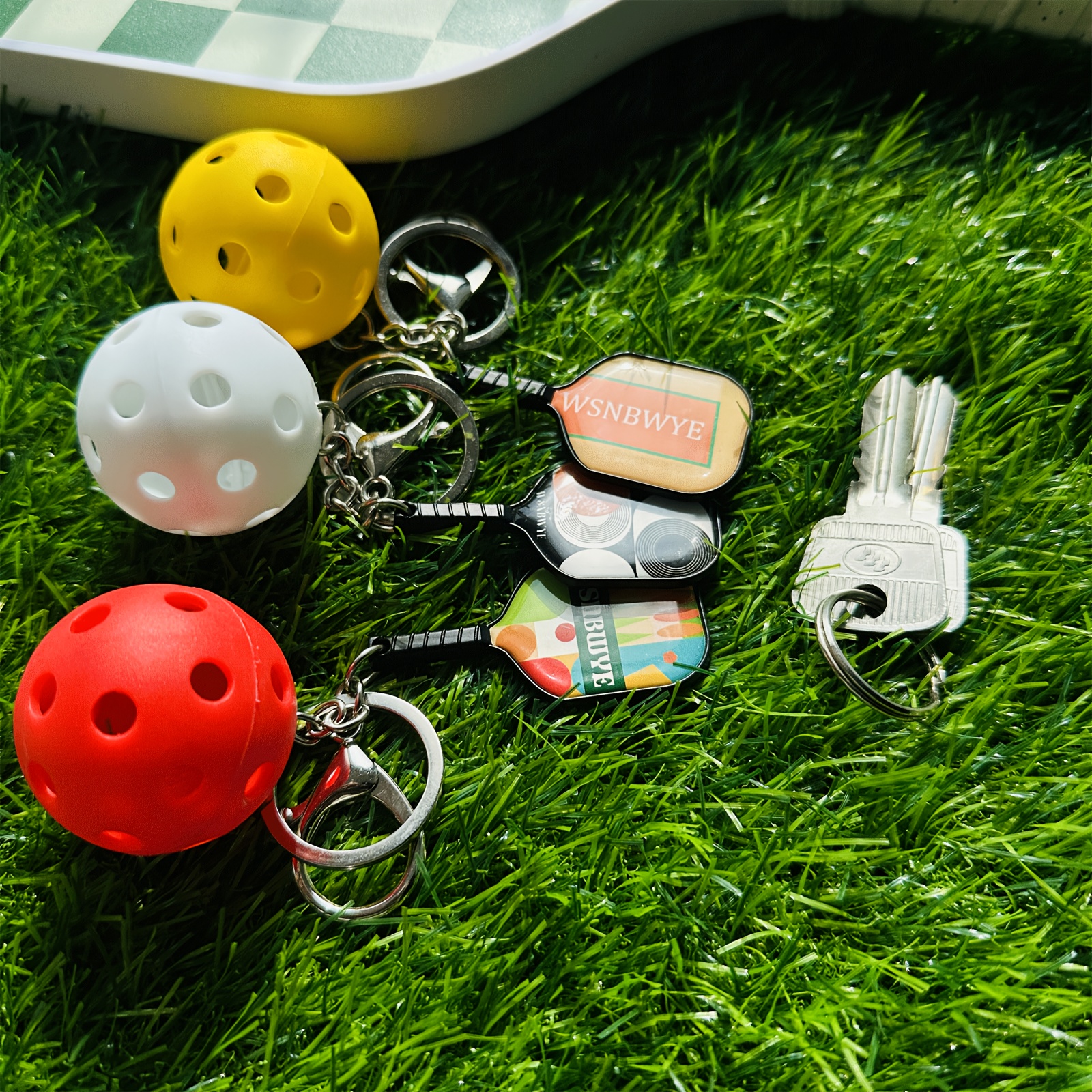 1 set novelty sports pickleball racket keychain