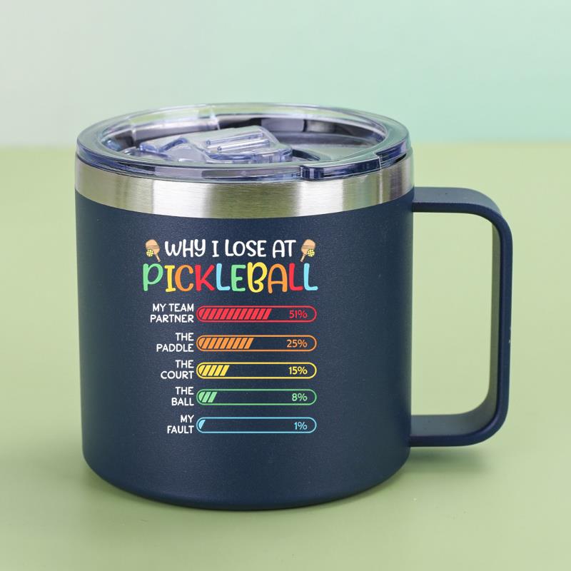 pickleball 14oz steel insulated mug handle