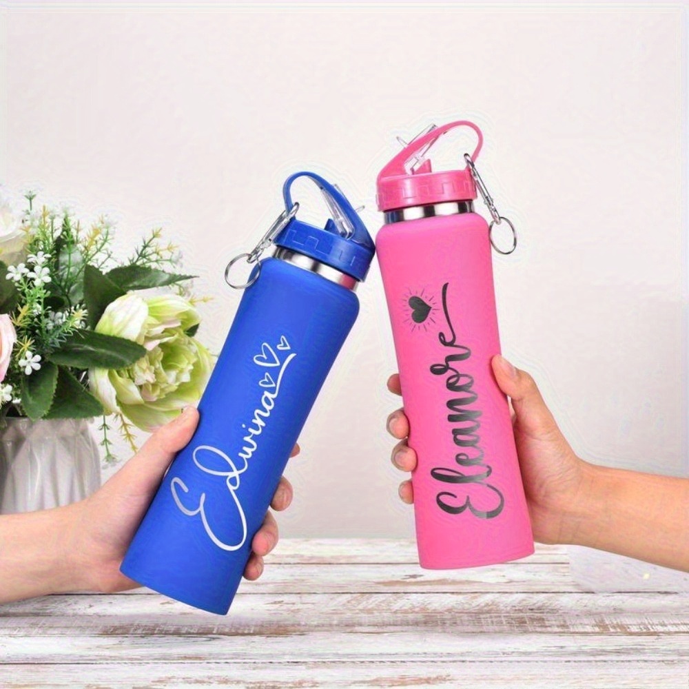 personalized insulated water bottle with straw